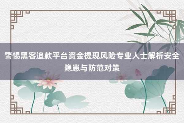 警惕黑客追款平台资金提现风险专业人士解析安全隐患与防范对策
