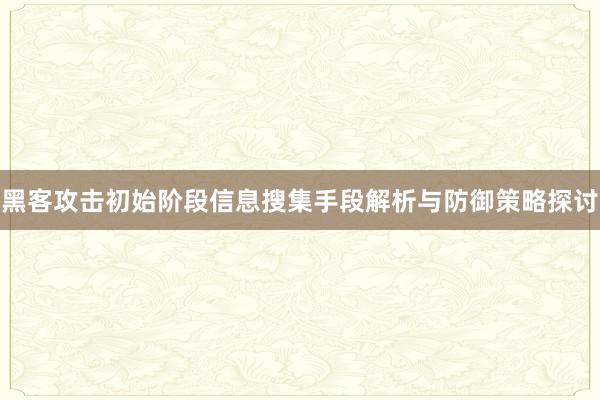 黑客攻击初始阶段信息搜集手段解析与防御策略探讨